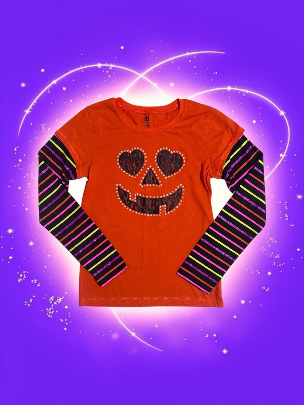 Cat & Jack Halloween Pumpkin Face Shirt Orange  Girls XL (14‑16)